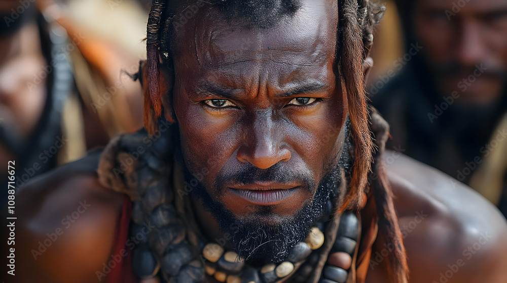 Intense Gaze: African Tribal Man's Powerful Portrait, Cultural Heritage, Deep Roots, Ancient Traditions, Strong Gaze, Resilience, Strength, African Culture, Humanity Intense Gaze: African Tribal Man's Powerful Portrait, Cultural Heritage, Deep Roots, Ancient Traditions, Strong Gaze, Resilience, Strength, African Culture, Humanity