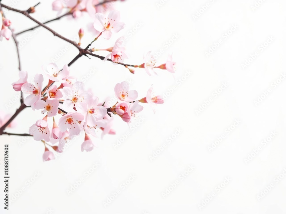 Delicate pastel pink cherry blossom branches on a crisp white background, delicate flowers, pastel colors Delicate pastel pink cherry blossom branches on a crisp white background, delicate flowers, pastel colors