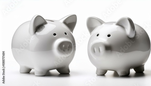 cute white porcelain piggy bank isolated on a white background