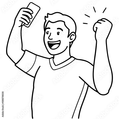 excited man celebrate good news on cellphone