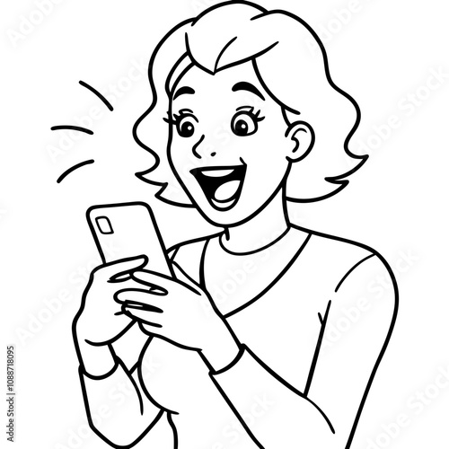 excited woman surprised by message on cell