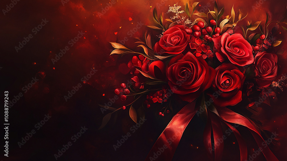 A luxurious red flower bouquet with romantic details A luxurious red flower bouquet with romantic details
