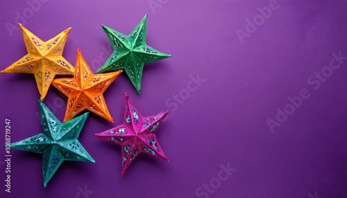 colorful las posadas stars on purple background for mexican holiday celebrations