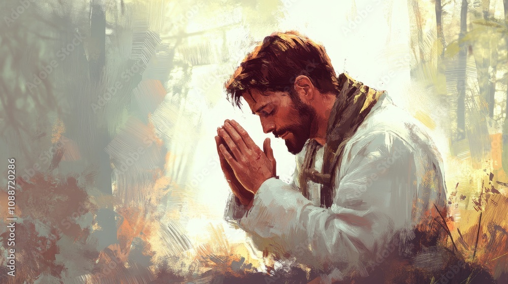 Jesus A man is praying in a painting Jesus A man is praying in a painting