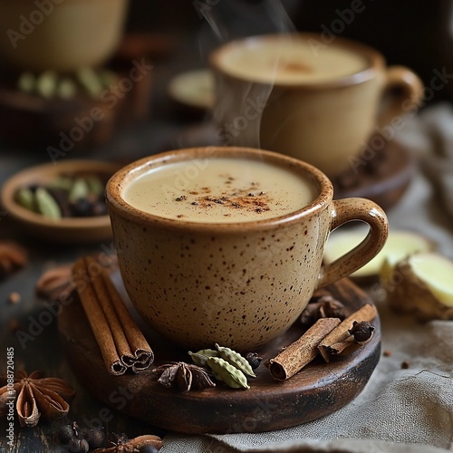 indian masala chai with clay kulhad photo