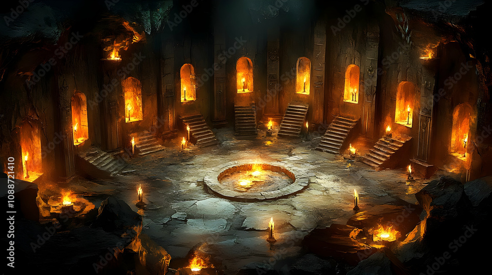 Ancient Temple: Exploring Dark Chamber's Secrets with Flickering Candles Ancient Temple: Exploring Dark Chamber's Secrets with Flickering Candles