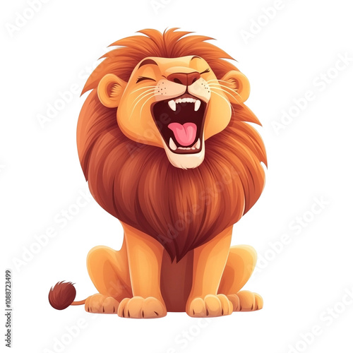 Roaring Cartoon Lion, Vibrant Mane, Happy Expression photo