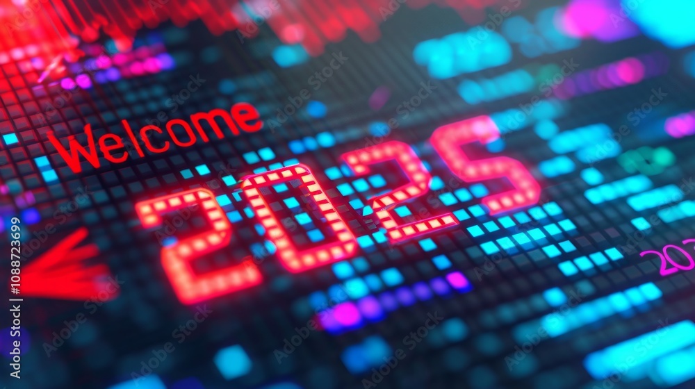 Digital display welcoming the year 2025. Digital display welcoming the year 2025.