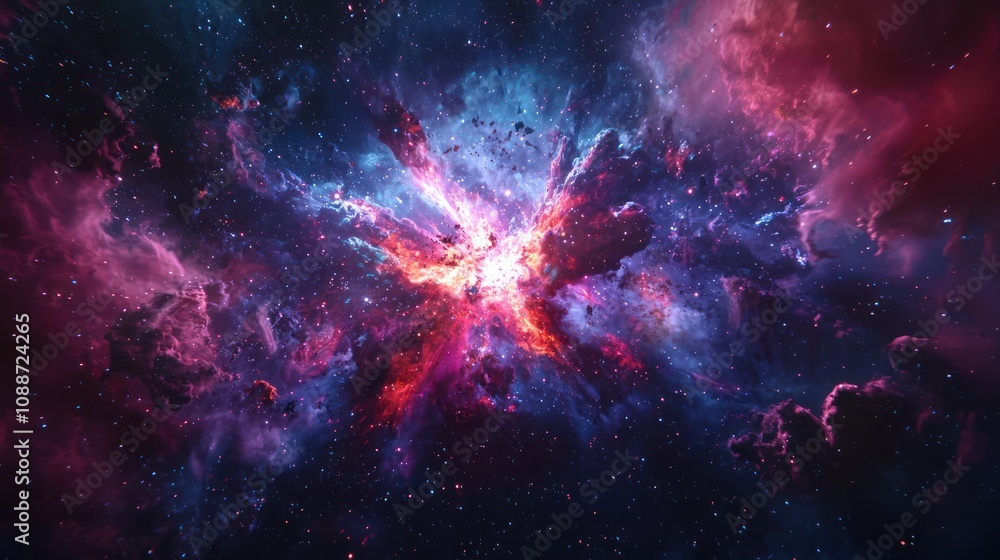 Fototapeta premium A dramatic cosmic explosion depicting a supernova, with vibrant colors and swirling gases filling the spaceS