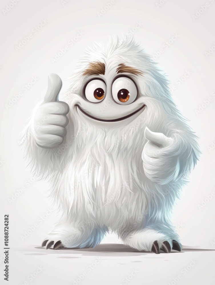 Obraz premium Cute Little Yeti Cartoon Mascot Character Winking And Holding A Thumb Up. Vector Illustration Isolated On White Background