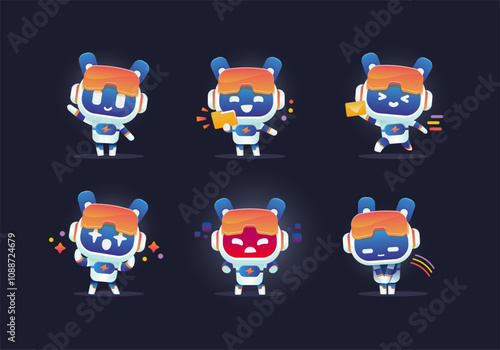smart modern robot glass wear with different pose and emotional collection set