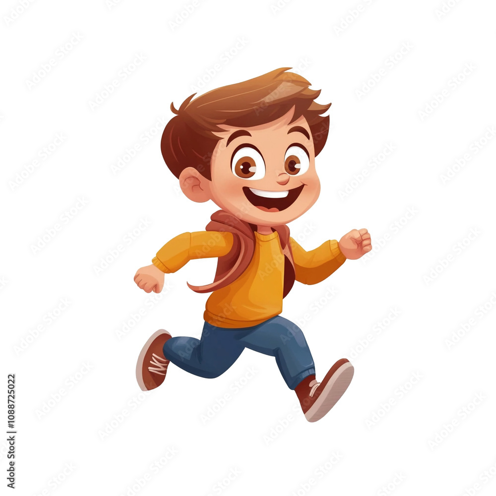 Joyful Boy Running with Backpack, A Cheerful Cartoon Illustration Joyful Boy Running with Backpack, A Cheerful Cartoon Illustration