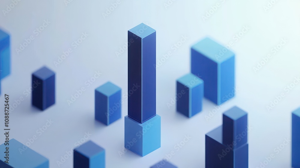 Abstract arrangement of blue geometric blocks on a light background. Abstract arrangement of blue geometric blocks on a light background.