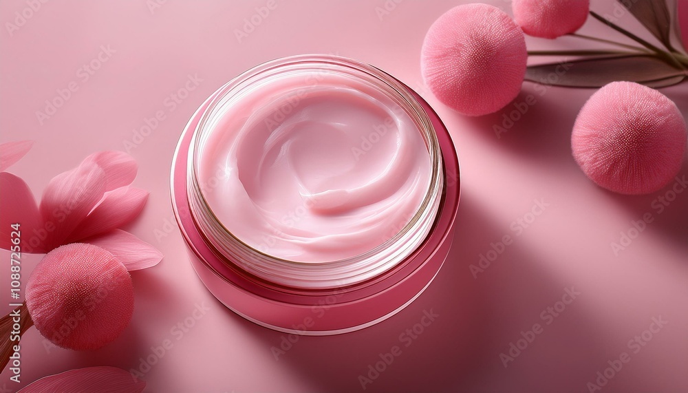 a pink jar of cream sitting on a pink table a pink jar of cream sitting on a pink table