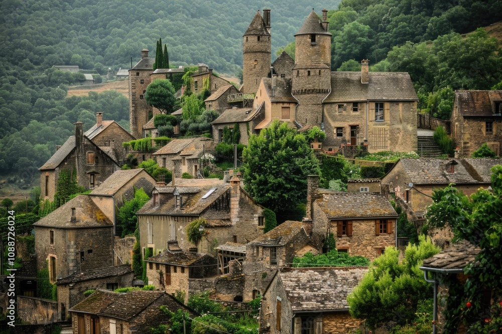 Village France. Amazing Ancient Castle in Najac, Aveyron Village France. Amazing Ancient Castle in Najac, Aveyron