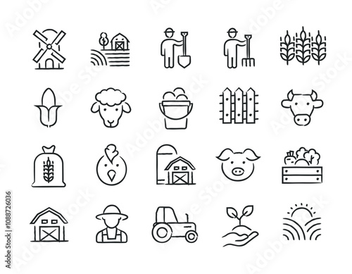 Farming hand drawn doodle sketch style line icons