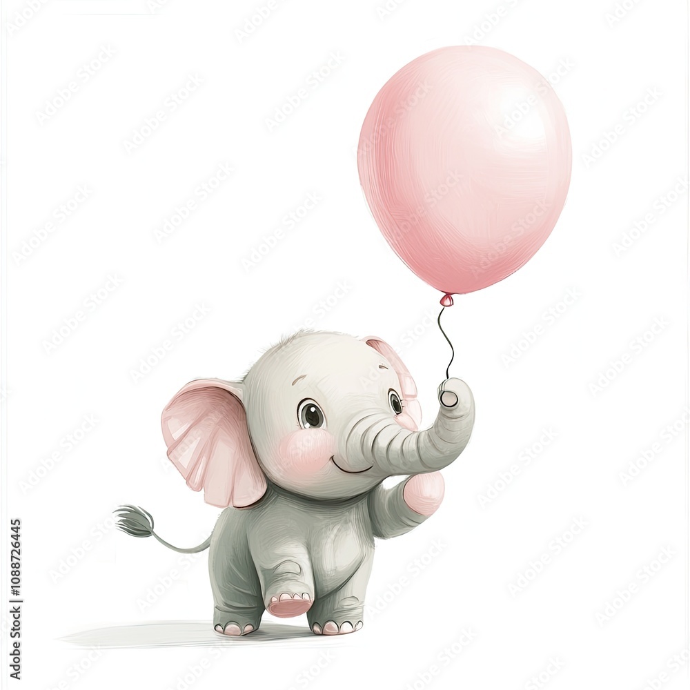 Adorable Baby Elephant Holding Pink Balloon Adorable Baby Elephant Holding Pink Balloon