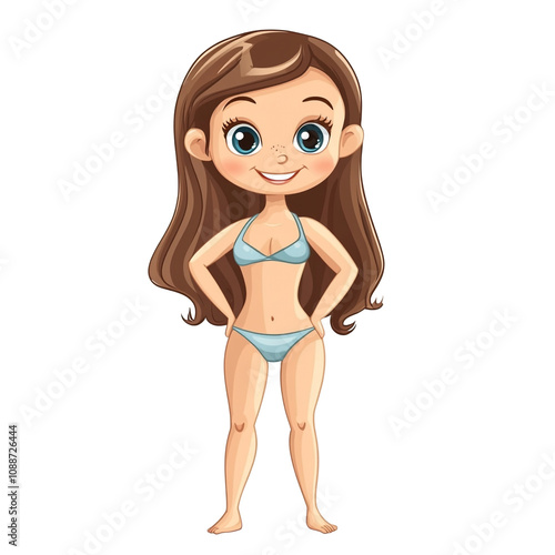 Adorable Cartoon Girl in Bikini