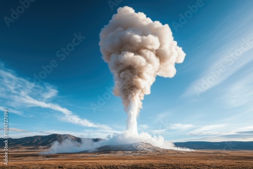 Geyser erupts spectacularly in yellowstone national park nature photography open landscape majestic viewpoint natural phenomenon photo