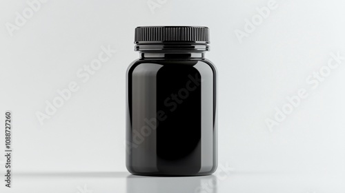 Black plastic bottle mockup on white background.