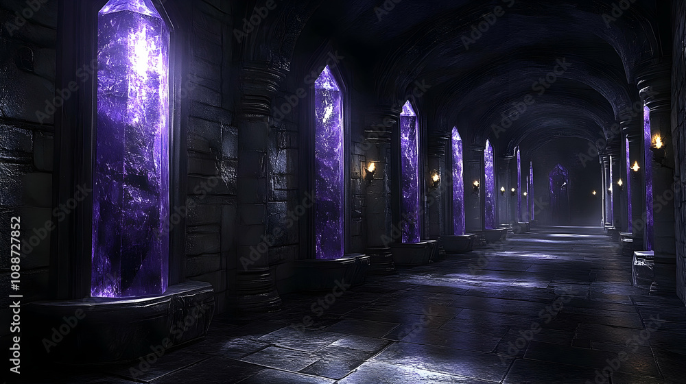 Explore Dark Hallway's Mystical Purple Crystals Explore Dark Hallway's Mystical Purple Crystals