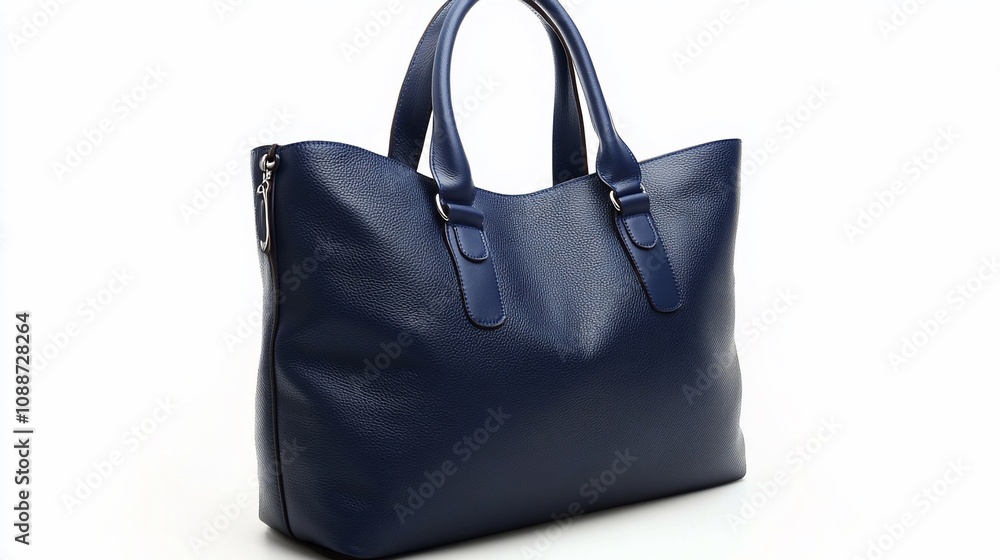 Stylish navy blue leather tote bag isolated on white. Stylish navy blue leather tote bag isolated on white.