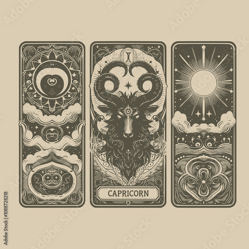 capricorn tarot playing card tattoo set