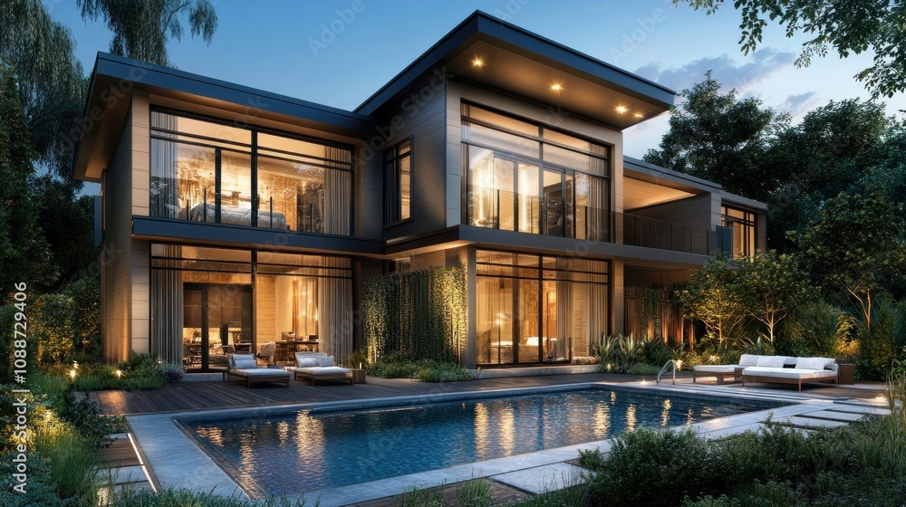 Luxury Modern House with Pool and Night Lighting Luxury Modern House with Pool and Night Lighting