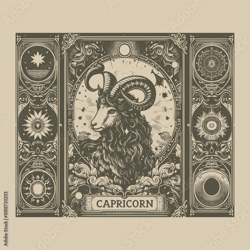 capricorn tarot tattoo with cosmic elements
