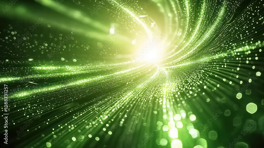 Fototapeta premium A dynamic green digital abstract image with swirling patterns and light effects