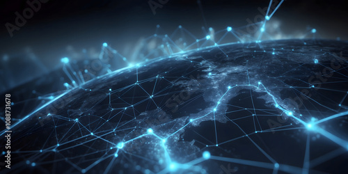 Global Network Connection with Glowing Blue Nodes and Lines
