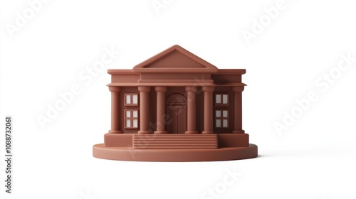 A stylized brown model of a classical building with columns and steps.