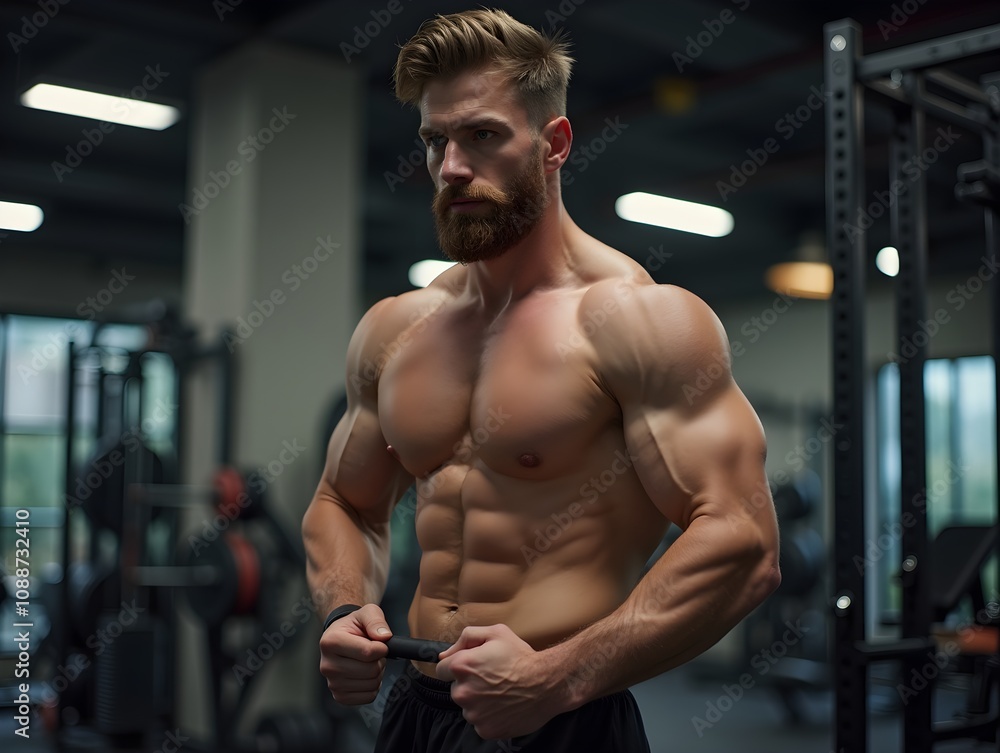 Close up muscular man is exercise in fitness gym Close up muscular man is exercise in fitness gym