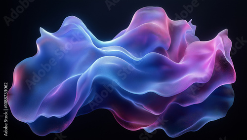 Abstract 3D Flowing Shape in Neon Purple and Blue Gradient on a Dark Background
