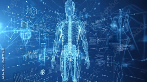 A dynamic medical digital abstract representation showcasing interconnected healthcare elements
