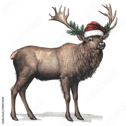 A wildlife wearing christmas hat illustration antlers animal. photo