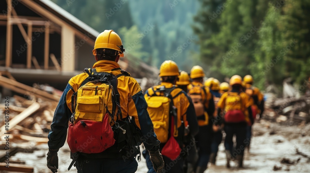 Naklejka premium Organized disaster response exercises, ensuring readiness for real-life scenarios