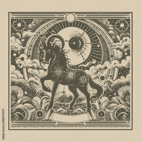 hand-drawn capricorn ouija tarot tattoo
