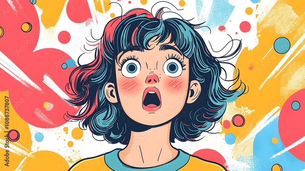 Surprised Girl with Big Eyes and Open Mouth in Pop Art Style Surprised Girl with Big Eyes and Open Mouth in Pop Art Style