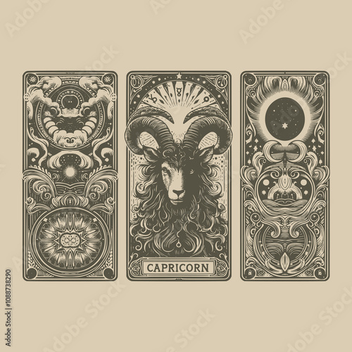 capricorn zodiak tarot tattoo with symbols