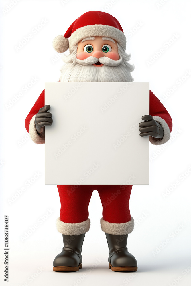 santa claus hold white blank poster, cute, 3d, cartoon character, white background, santa claus hold white blank poster, cute, 3d, cartoon character, white background,