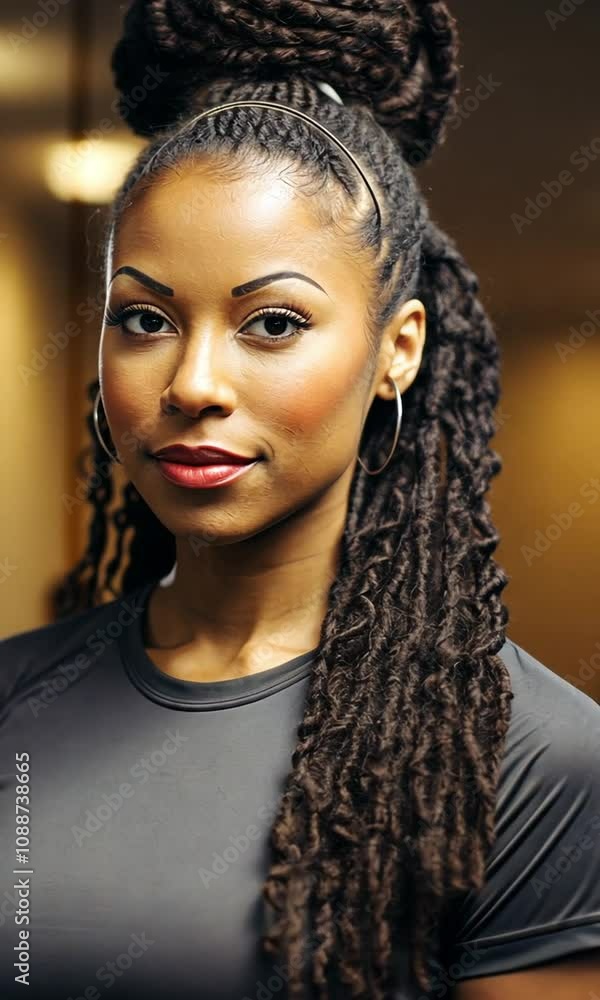 In a virtual exercise class, a black lady takes charge of her health.
In a virtual exercise class, a black lady takes charge of her health.