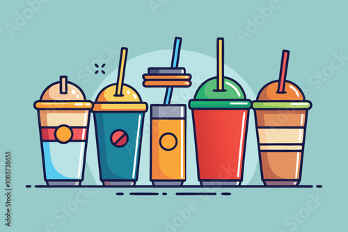 vibrant illustration of various drink containers in a row