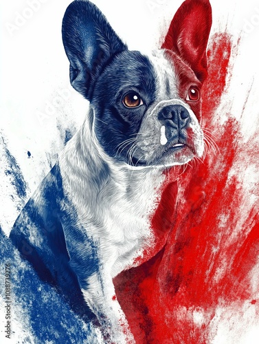 Bouledogue Français aux poils bleu blanc rouge photo