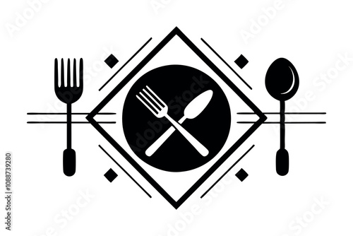 minimalist restaurant logo with fork spoon and knife in geometric design