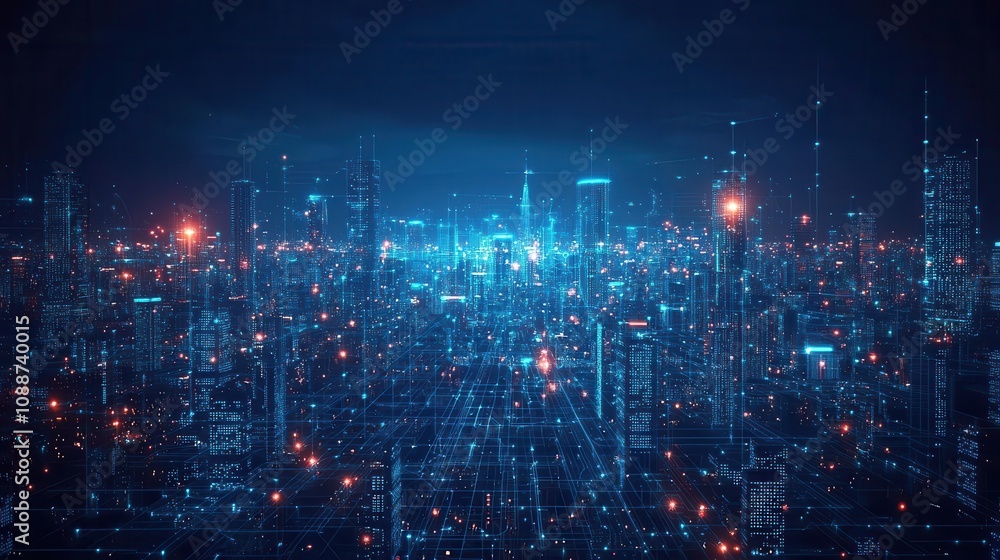 Smart city landscape with interconnected IoT devices and sensor networks visualizing data flow Smart city landscape with interconnected IoT devices and sensor networks visualizing data flow