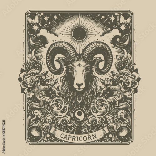 capricorn zodiak ouija tarot playing card tattoo