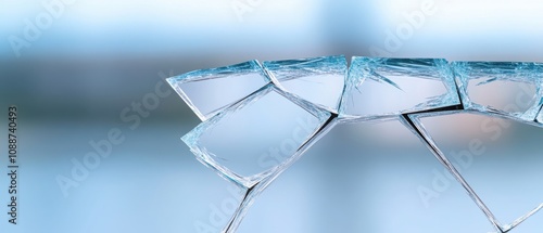 Investing mistake fail business and volatility Concept, Shattered glass piece with a blurred background, showcasing sharp edges and reflective surfaces, conveying fragility and destruction.