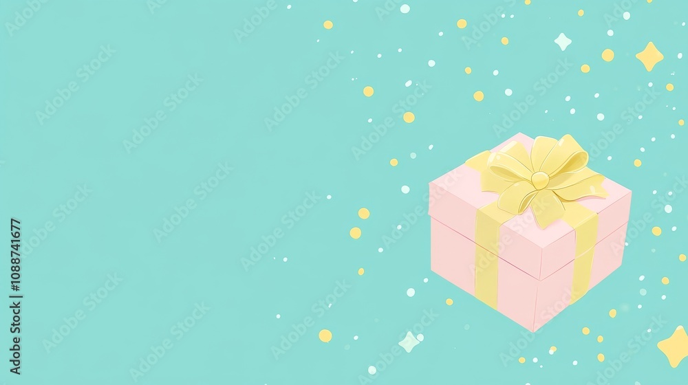 Obraz premium A box with a yellow ribbon is on a blue background