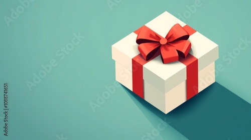 A white box with a red bow on top of it